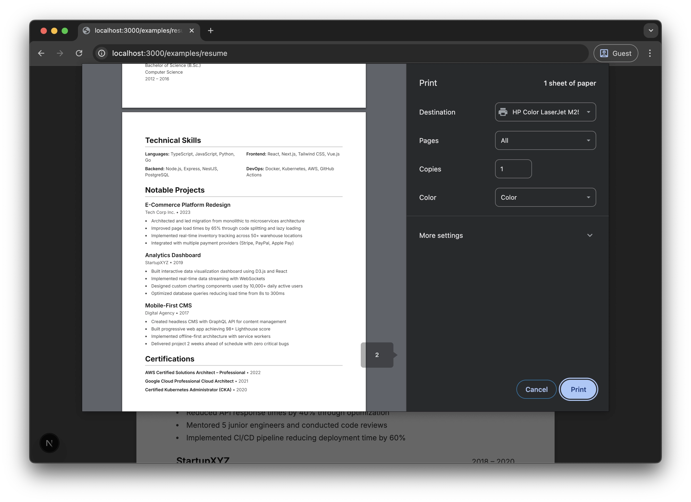 Print Preview of HTML Resume - Page 2